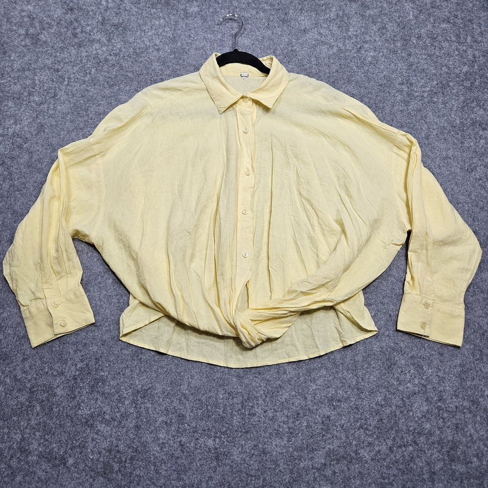 Young Fabulous & Broke Linen Blend Yellow Twist Front‎ Shirt Size Large